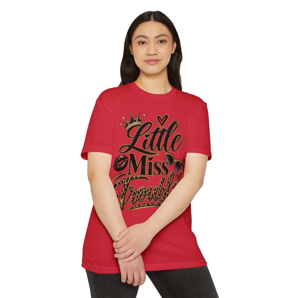 Little Miss Trouble Graphic T-Shirt — Leopard Crown Lip Print