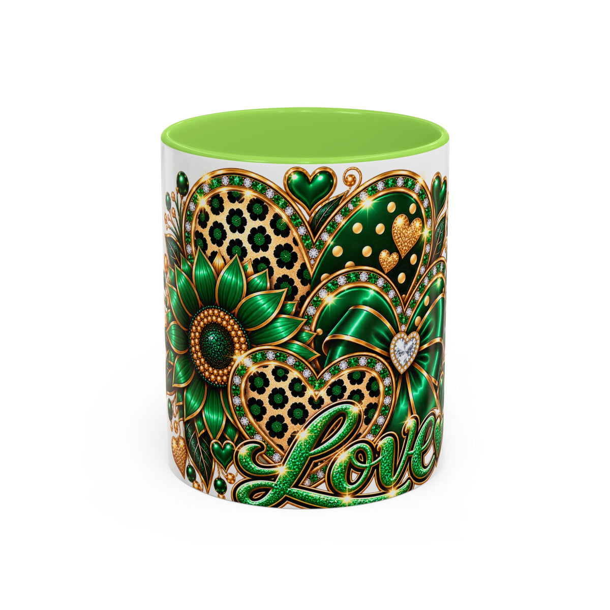 Love Green Heart Mug — Decorative 11oz/15oz Ceramic Coffee Cup