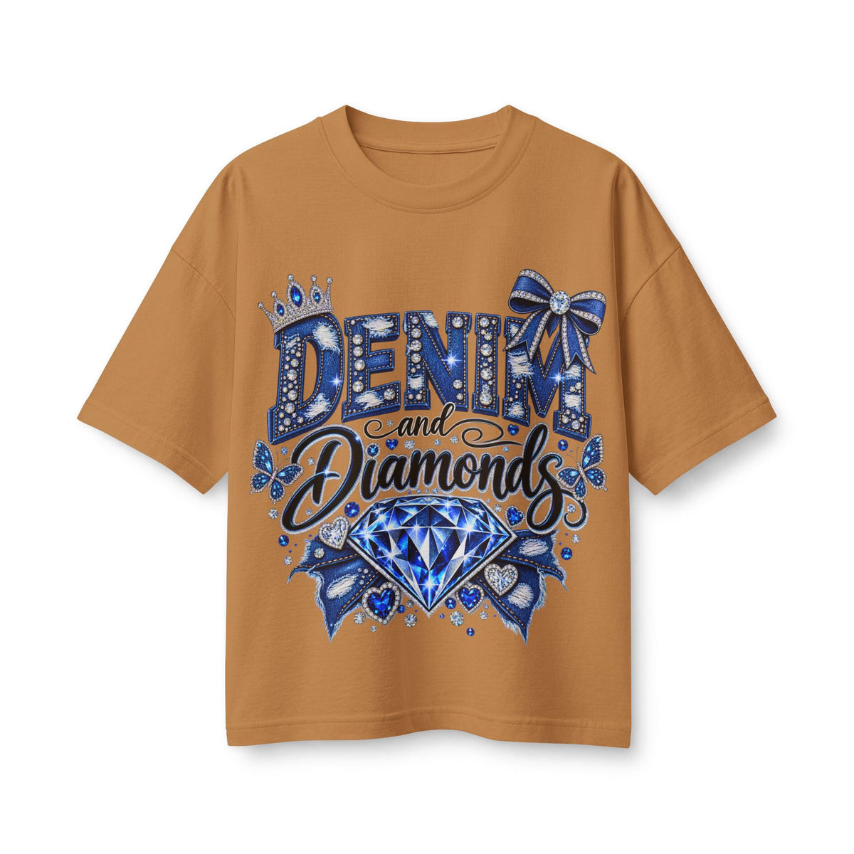 Denim and Diamonds T-Shirt — Blue Gem Graphic Tee for Women