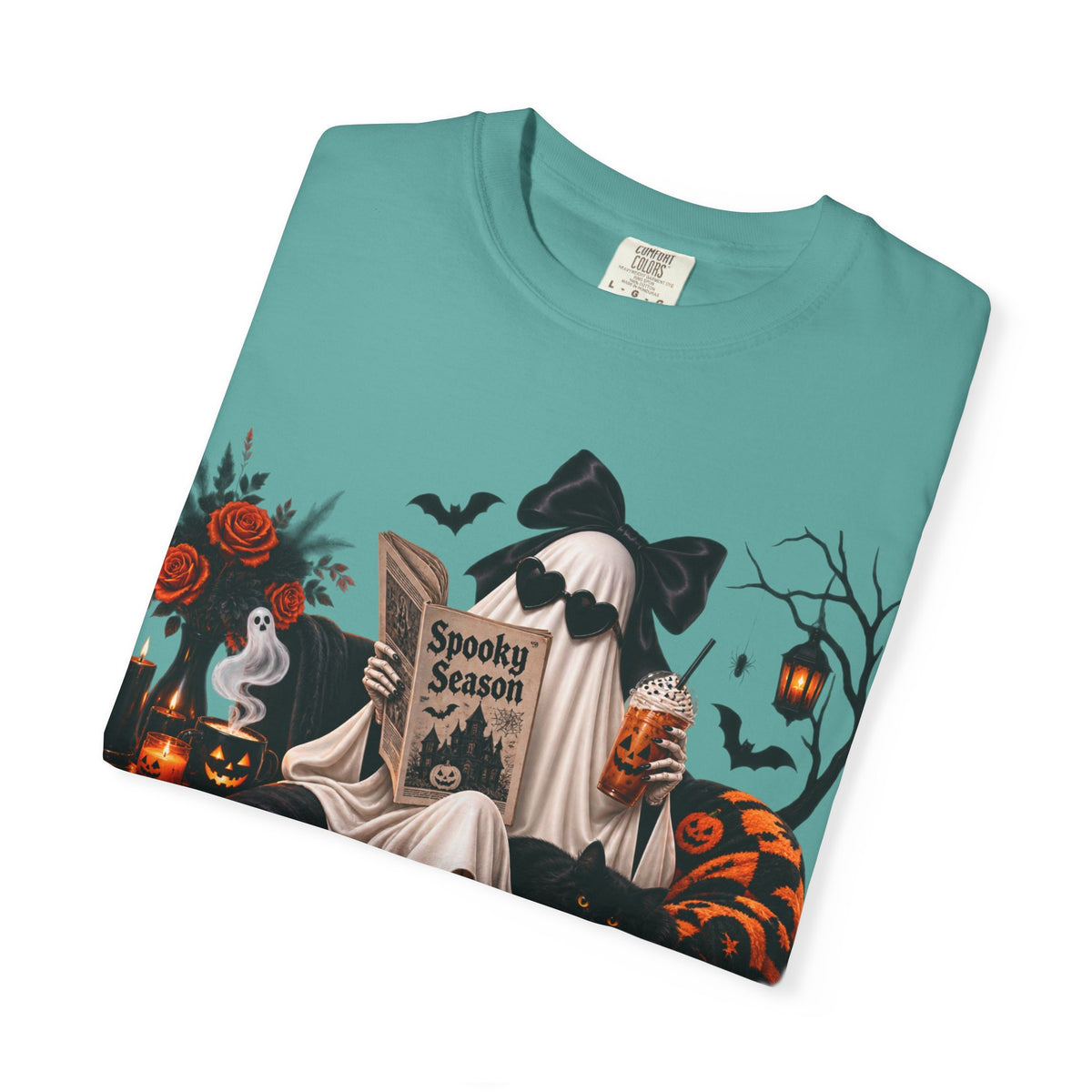 Halloween Ghost Reading T-Shirt — Spooky Pumpkin & 'Spooky Season' Graphic