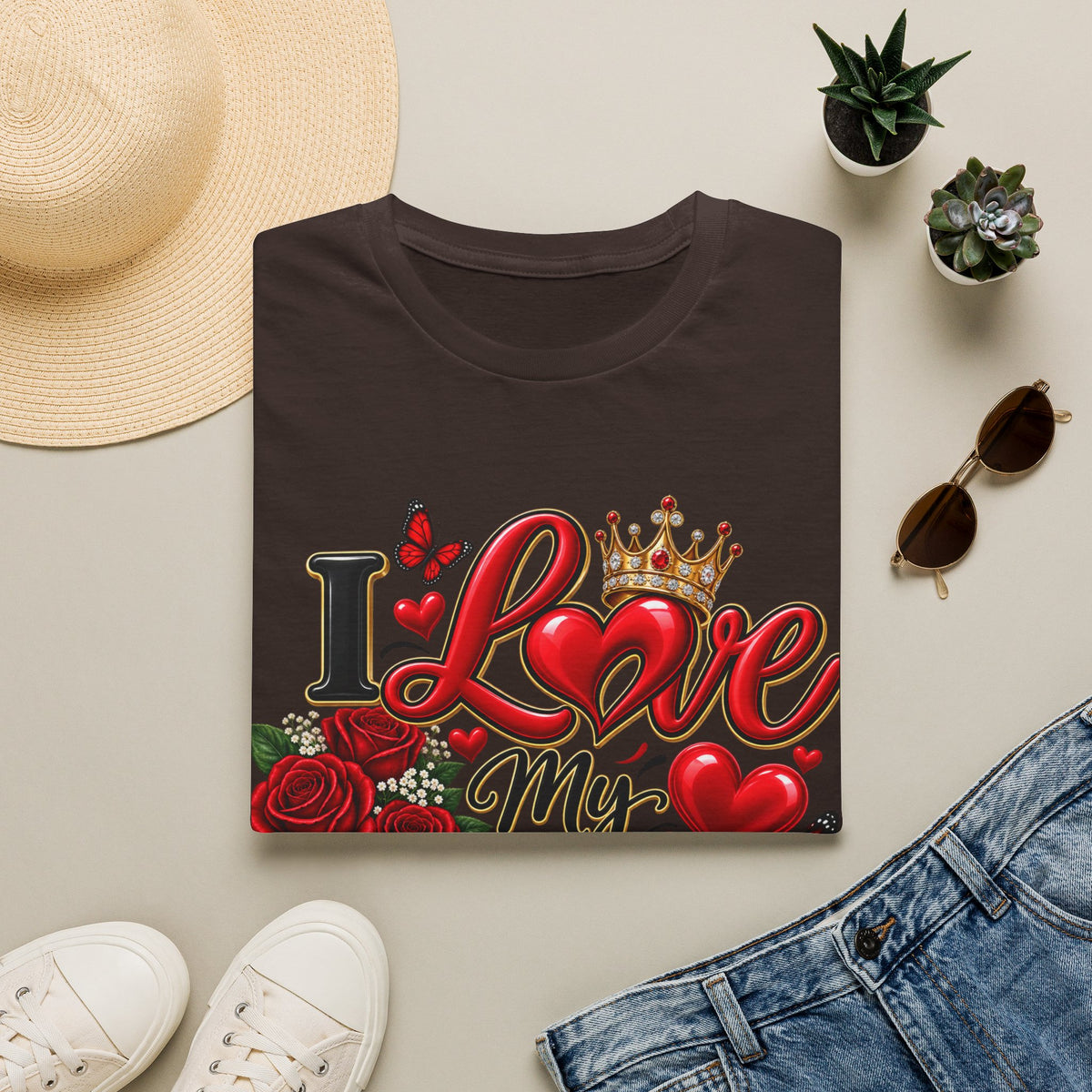 I Love My Wife T-Shirt — Romantic Queen Crown & Roses Tee