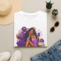 Birthday Queen T-Shirt — Black Woman with Crown, Purple Balloons & Cake