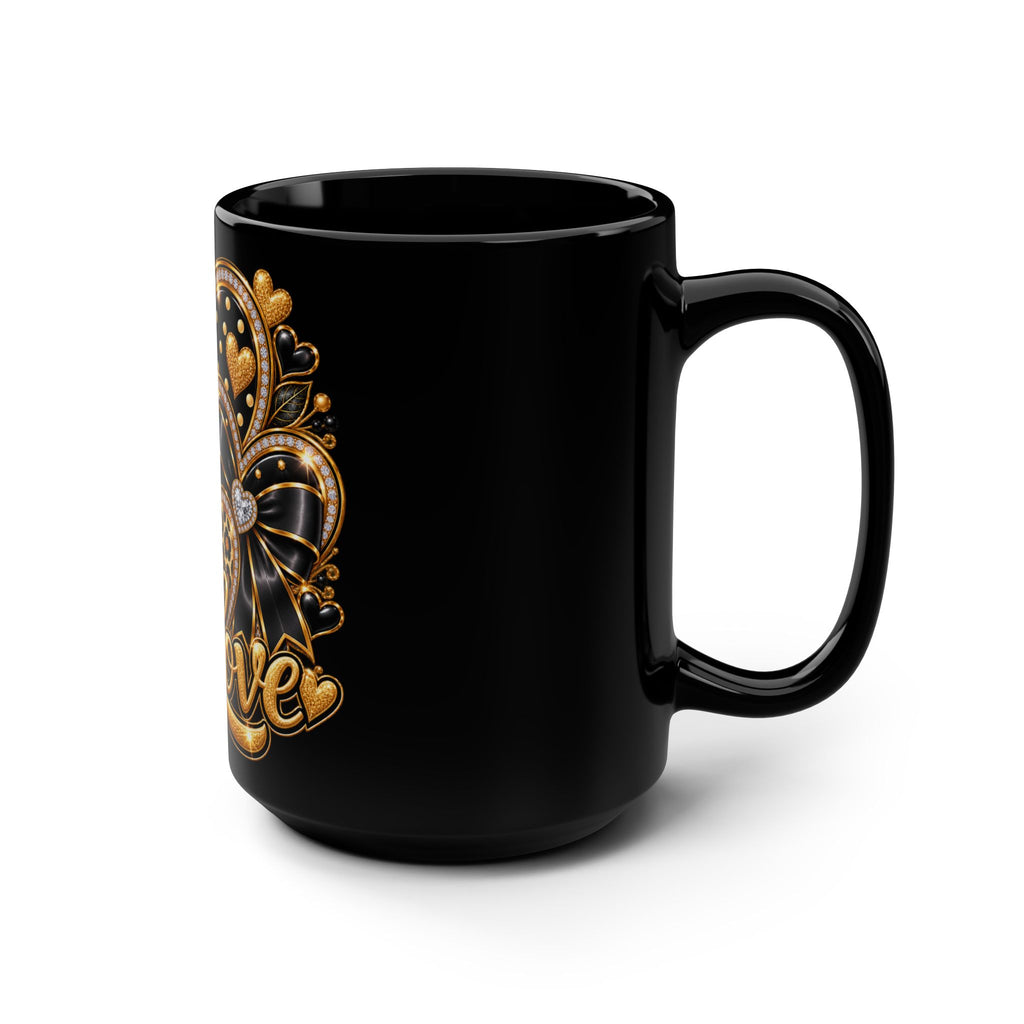 Love Leopard Gold Heart Black Mug – 15oz Glam Coffee Cup