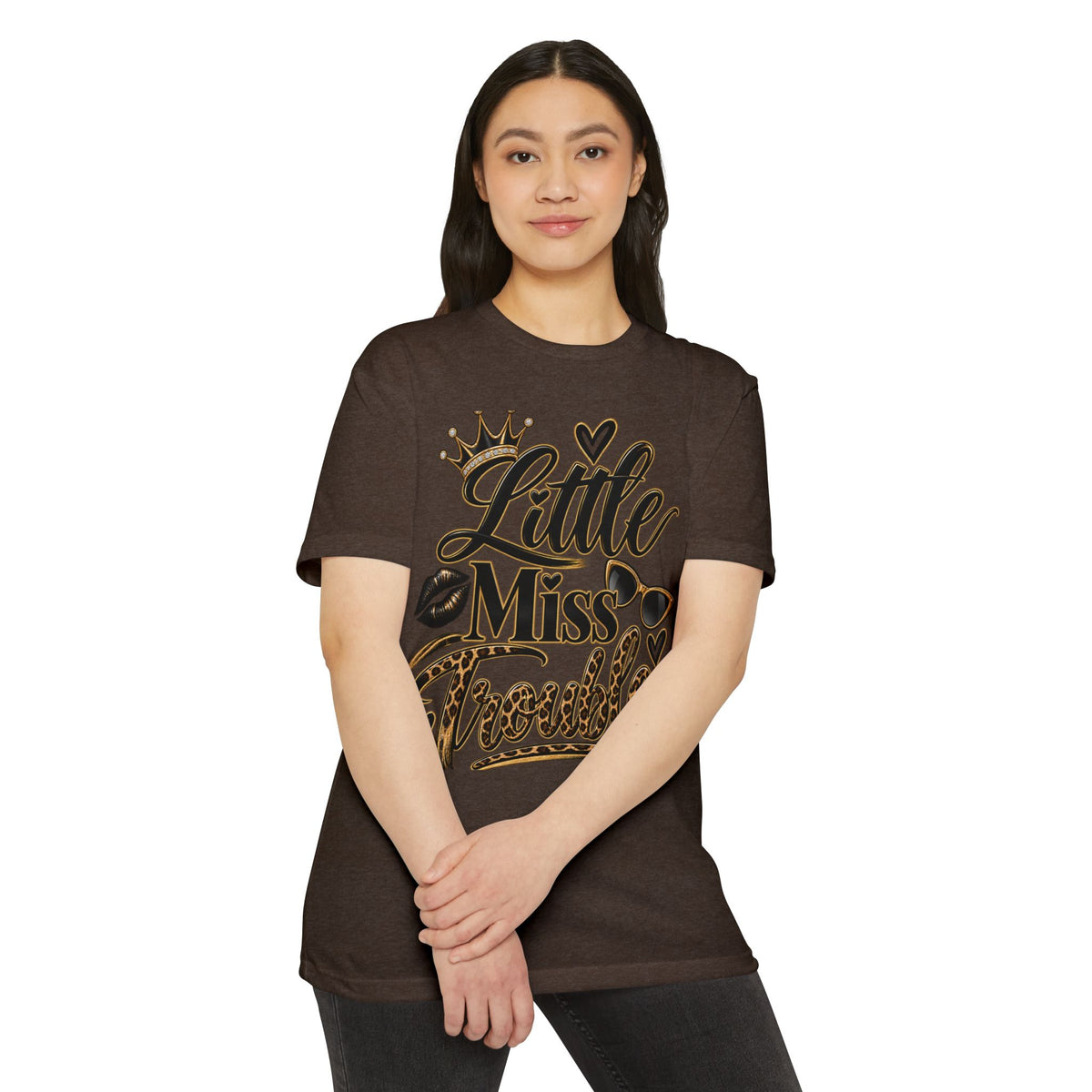 Little Miss Trouble Graphic T-Shirt — Leopard Crown Lip Print