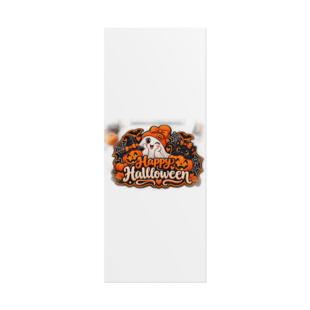 Happy Halloween Rolled Poster — Cute Ghost, Pumpkins & Black Cat Halloween Wall Art