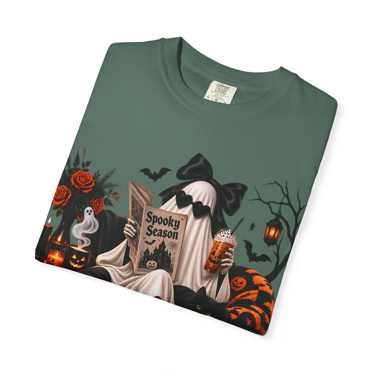 Halloween Ghost Reading T-Shirt — Spooky Pumpkin & 'Spooky Season' Graphic
