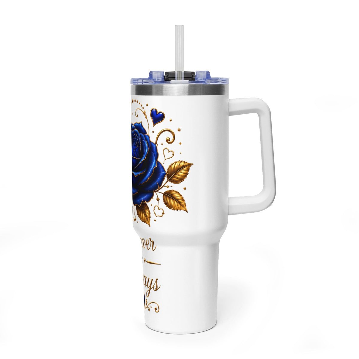 40oz Tumbler - "Forever & Always" Blue Rose Vacuum Thermal Travel Mug
