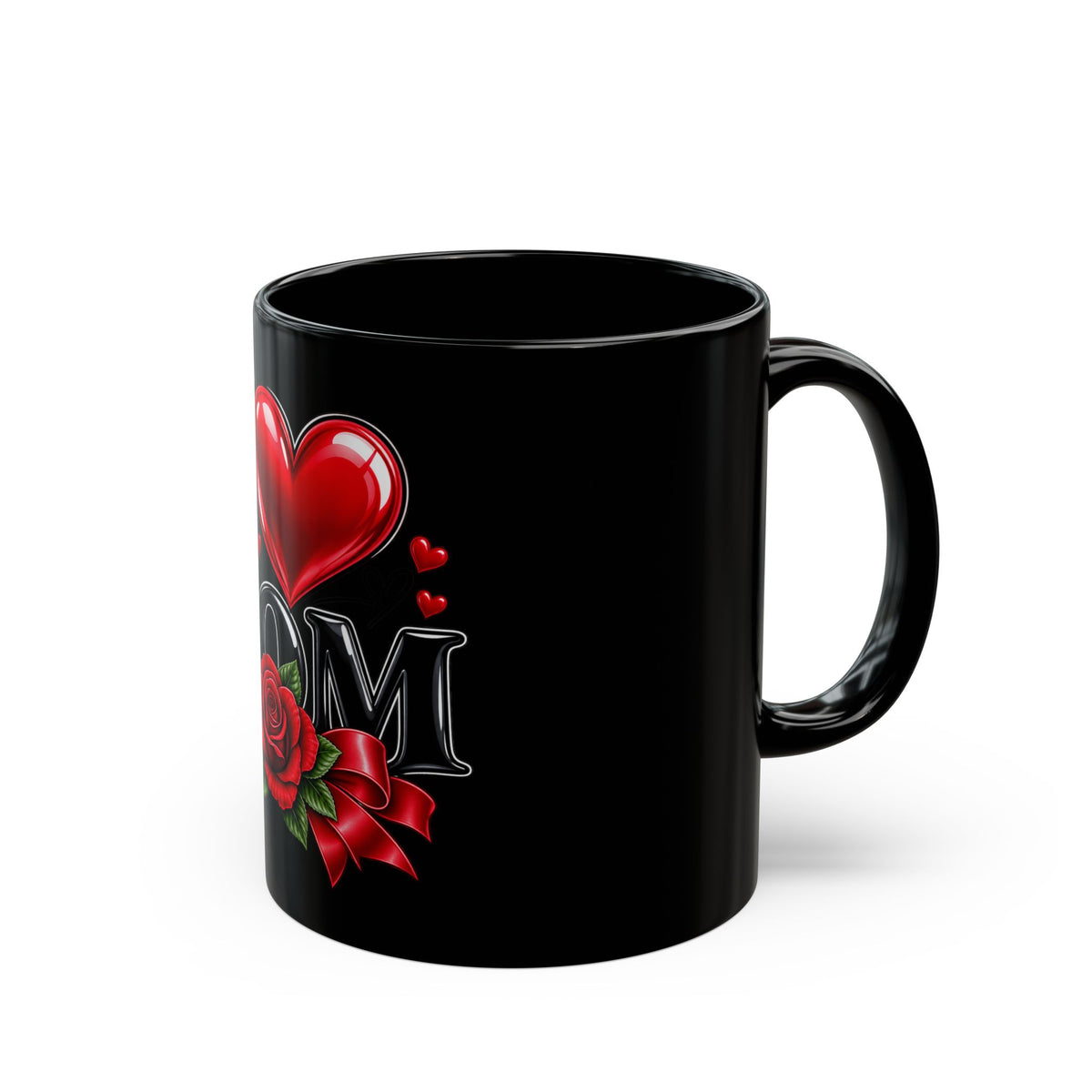 I Heart Mom Black Mug — 'I  Mom' Rose Gift Mug for Mother's Day