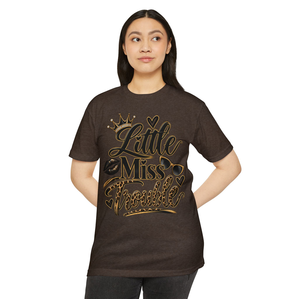 Little Miss Trouble Graphic T-Shirt — Leopard Crown Lip Print