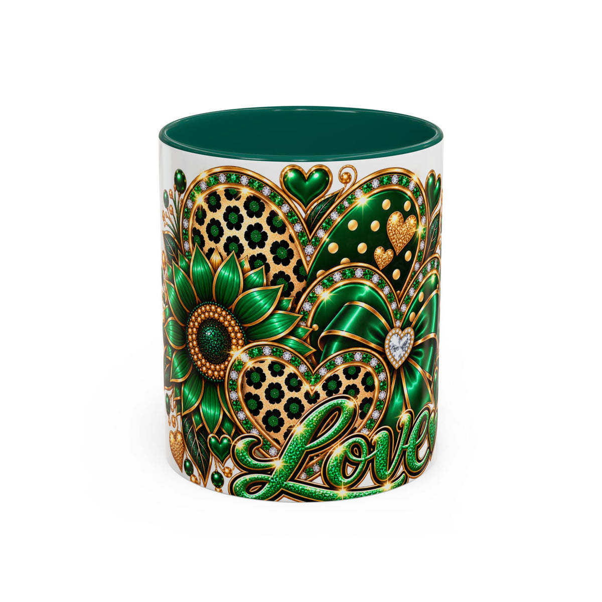Love Green Heart Mug — Decorative 11oz/15oz Ceramic Coffee Cup