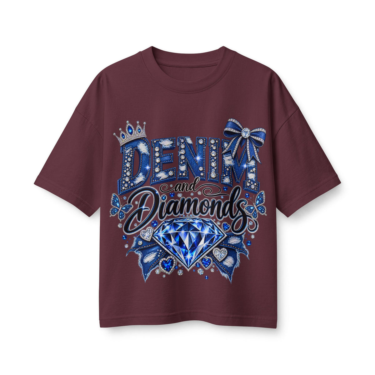 Denim and Diamonds T-Shirt — Blue Gem Graphic Tee for Women