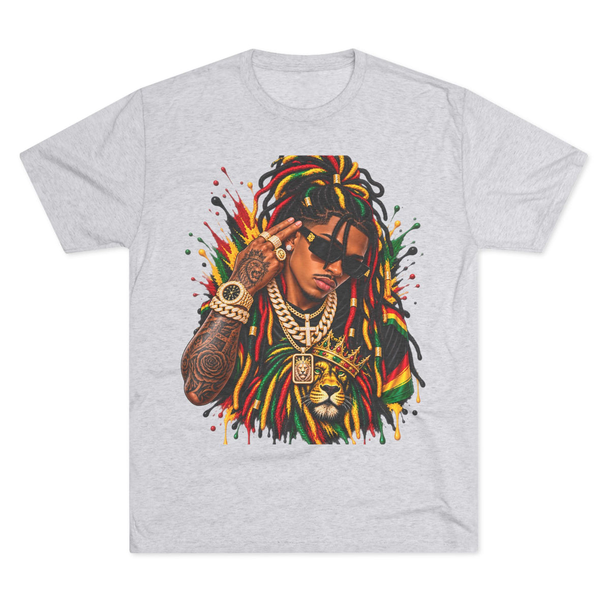 Rasta Lion Graphic T‑Shirt — Reggae Dreadlocks Hip‑Hop Streetwear