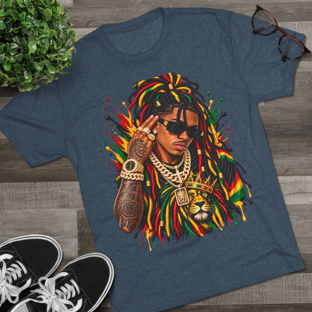 Rasta Lion Graphic T‑Shirt — Reggae Dreadlocks Hip‑Hop Streetwear