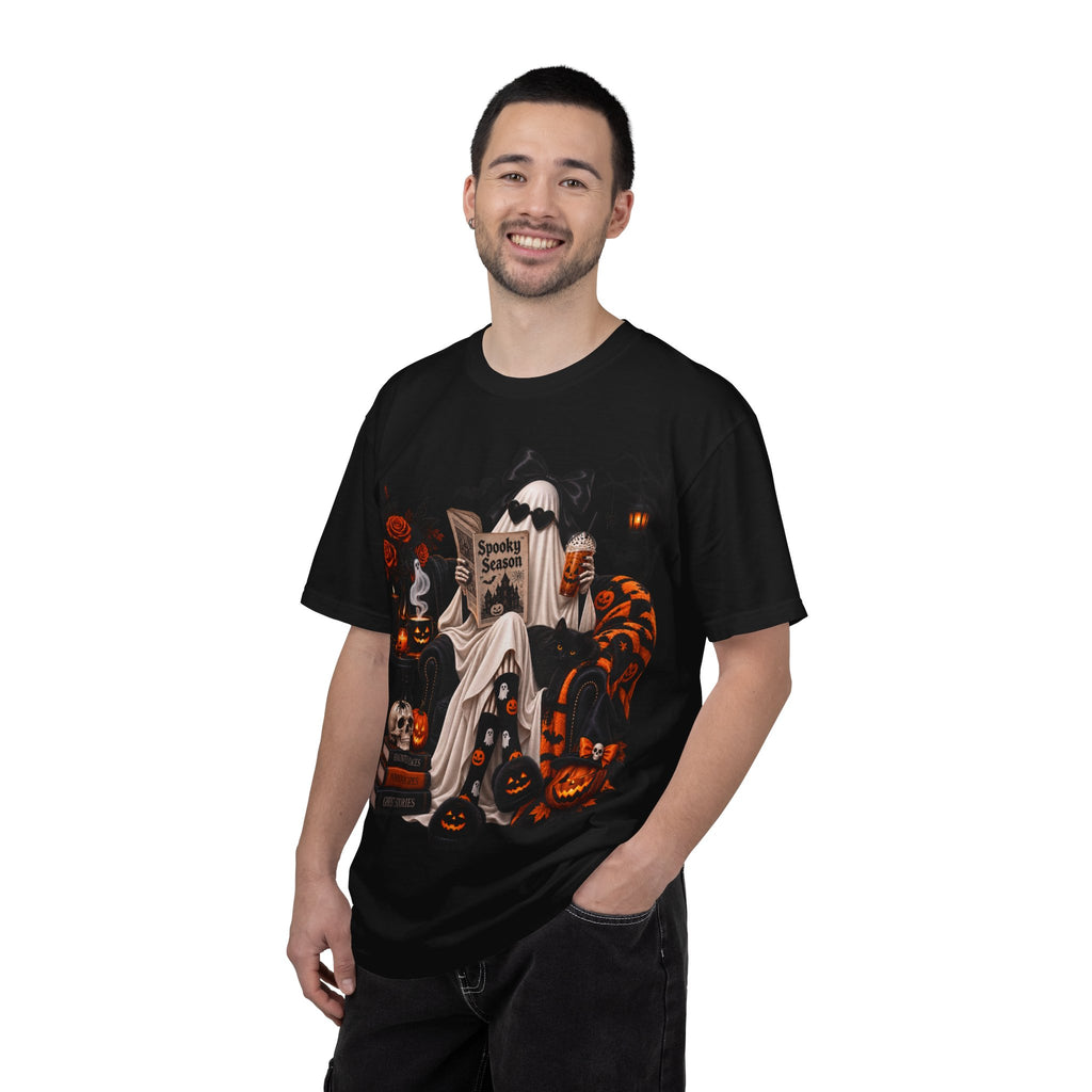 Halloween Ghost Reading T-Shirt — Spooky Pumpkin & 'Spooky Season' Graphic