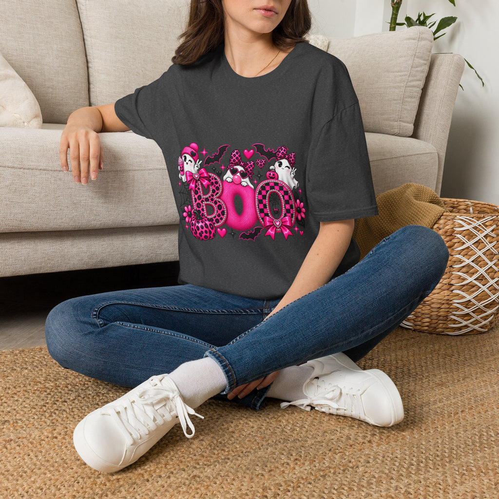 Boo! Pink Gothic Halloween T-Shirt — Cute Ghosts, Bats & Hearts Design
