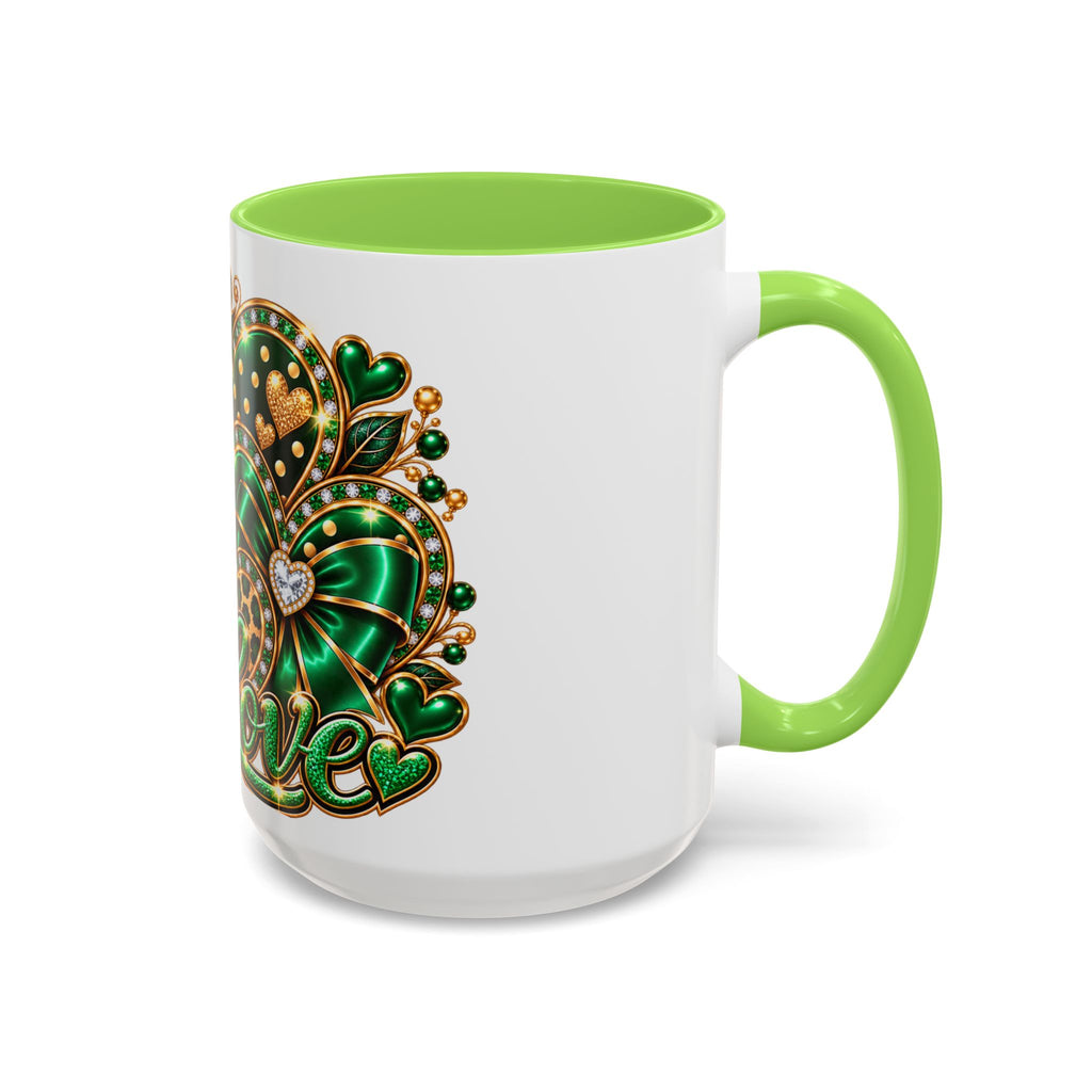 Love Green Heart Mug — Decorative 11oz/15oz Ceramic Coffee Cup