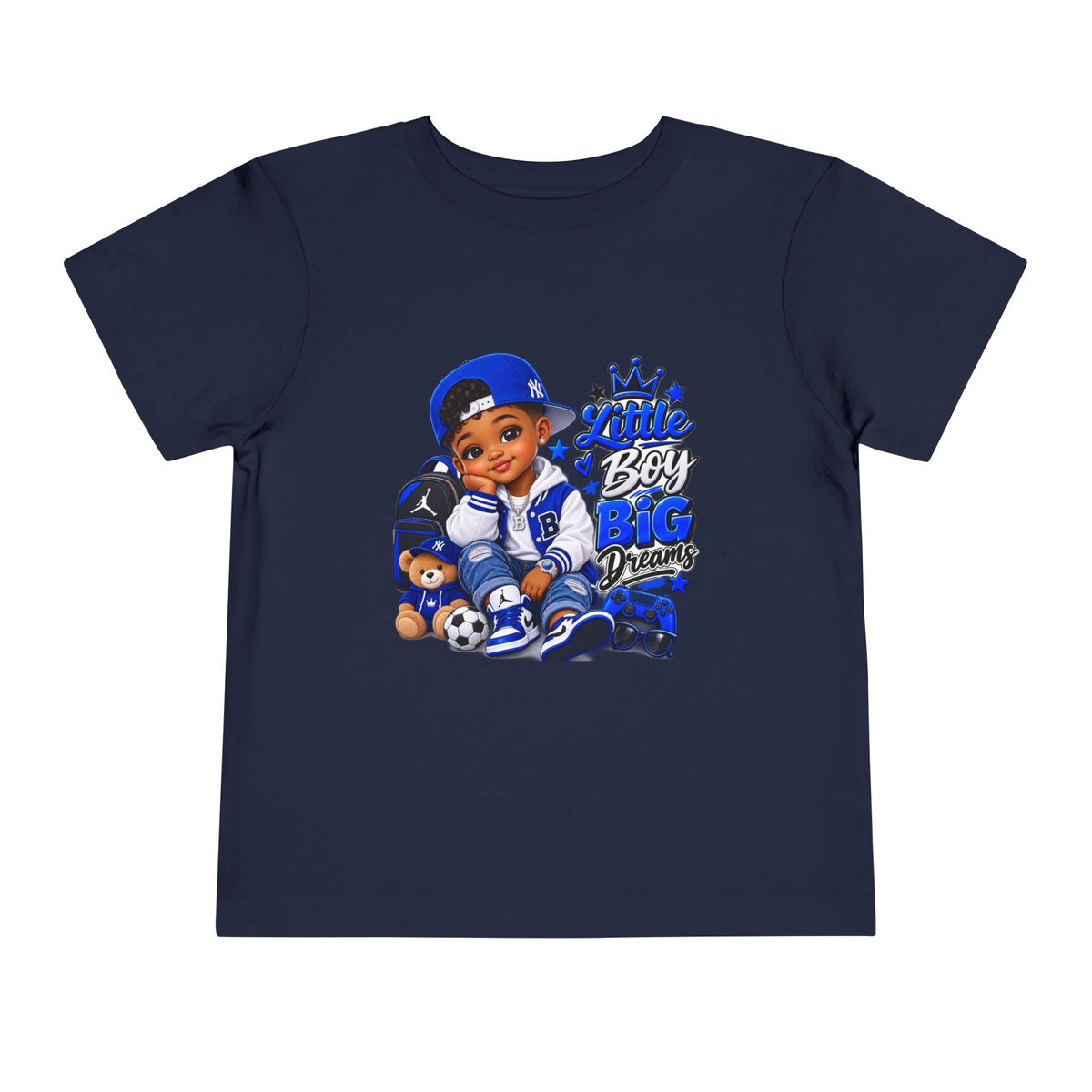 Toddler Tee — "Little Boy Big Dreams" Blue Sports Graphic