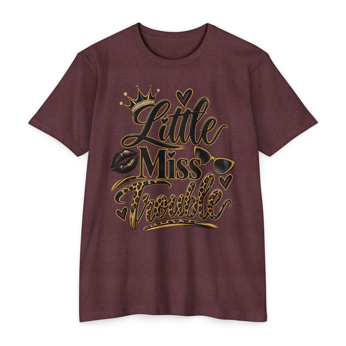 Little Miss Trouble Graphic T-Shirt — Leopard Crown Lip Print