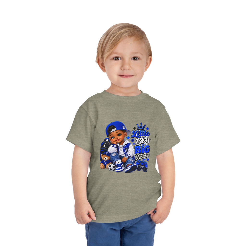Toddler Tee — "Little Boy Big Dreams" Blue Sports Graphic