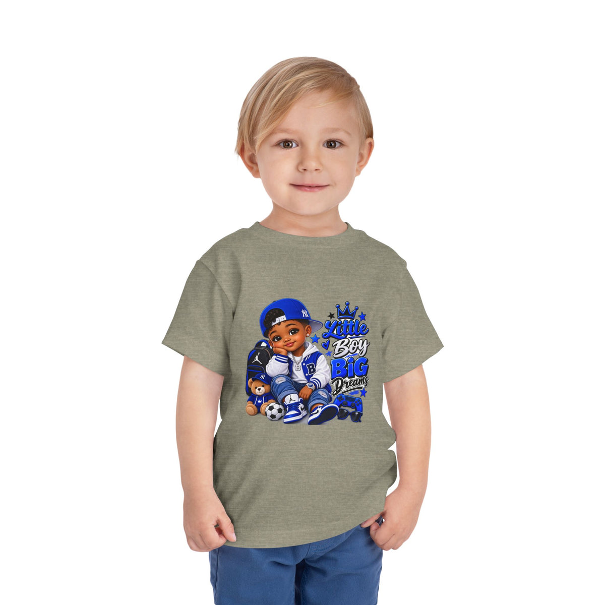 Toddler Tee — "Little Boy Big Dreams" Blue Sports Graphic