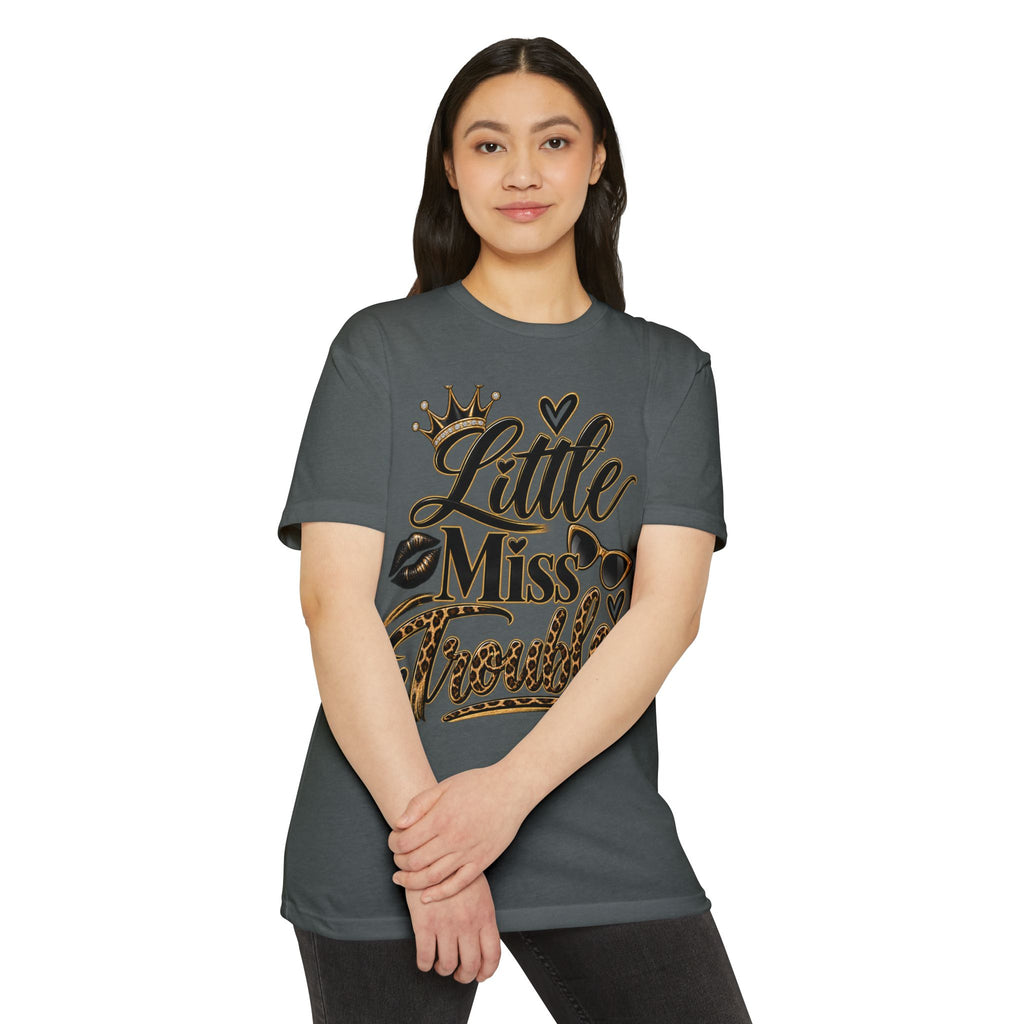 Little Miss Trouble Graphic T-Shirt — Leopard Crown Lip Print