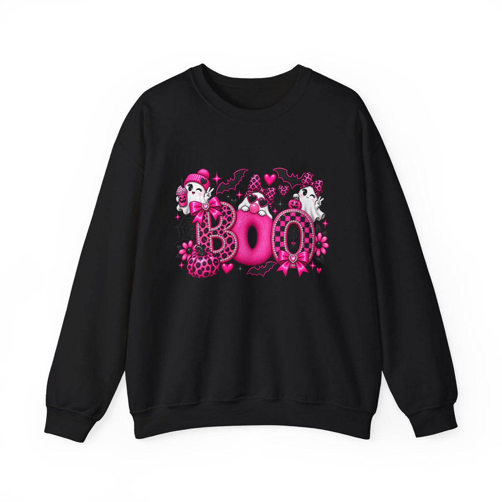 Halloween 'Boo' Graphic Sweatshirt — Cute Pink Ghosts & Bats Cozy Pullover