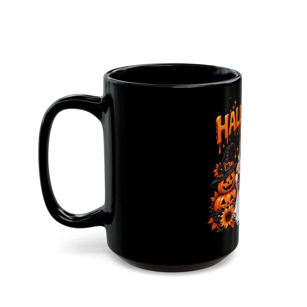 Halloween Ghost & Pumpkins Black Mug – Cute Spooky Coffee Cup (11oz/15oz)