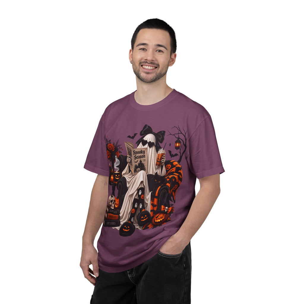 Halloween Ghost Reading T-Shirt — Spooky Pumpkin & 'Spooky Season' Graphic