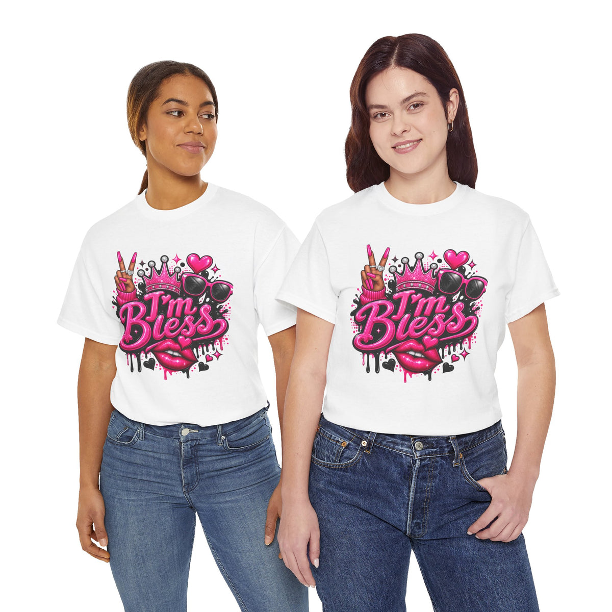 I’m Bless Graphic Tee — Pink Crown, Peace Sign & Lip Streetwear Shirt