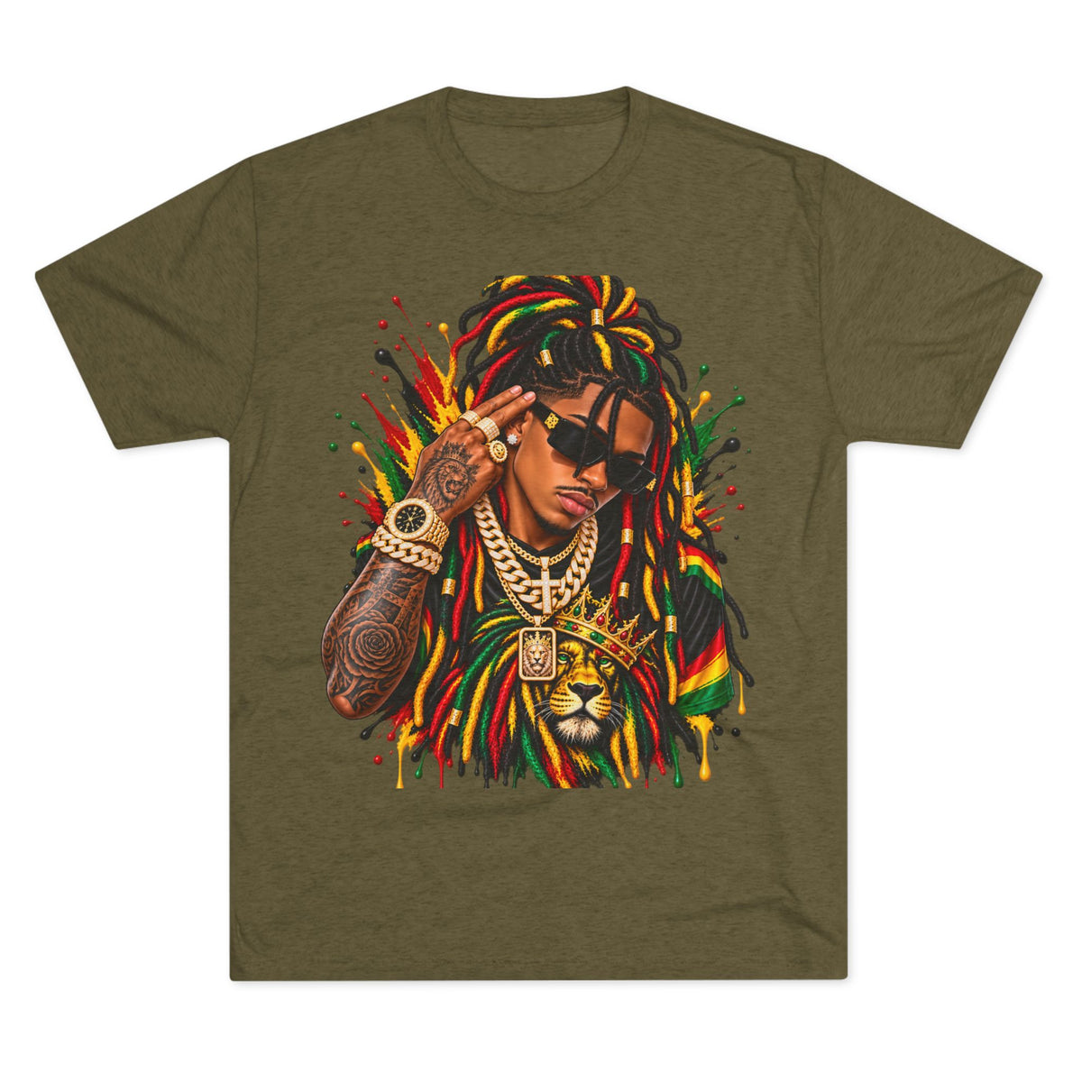 Rasta Lion Graphic T‑Shirt — Reggae Dreadlocks Hip‑Hop Streetwear