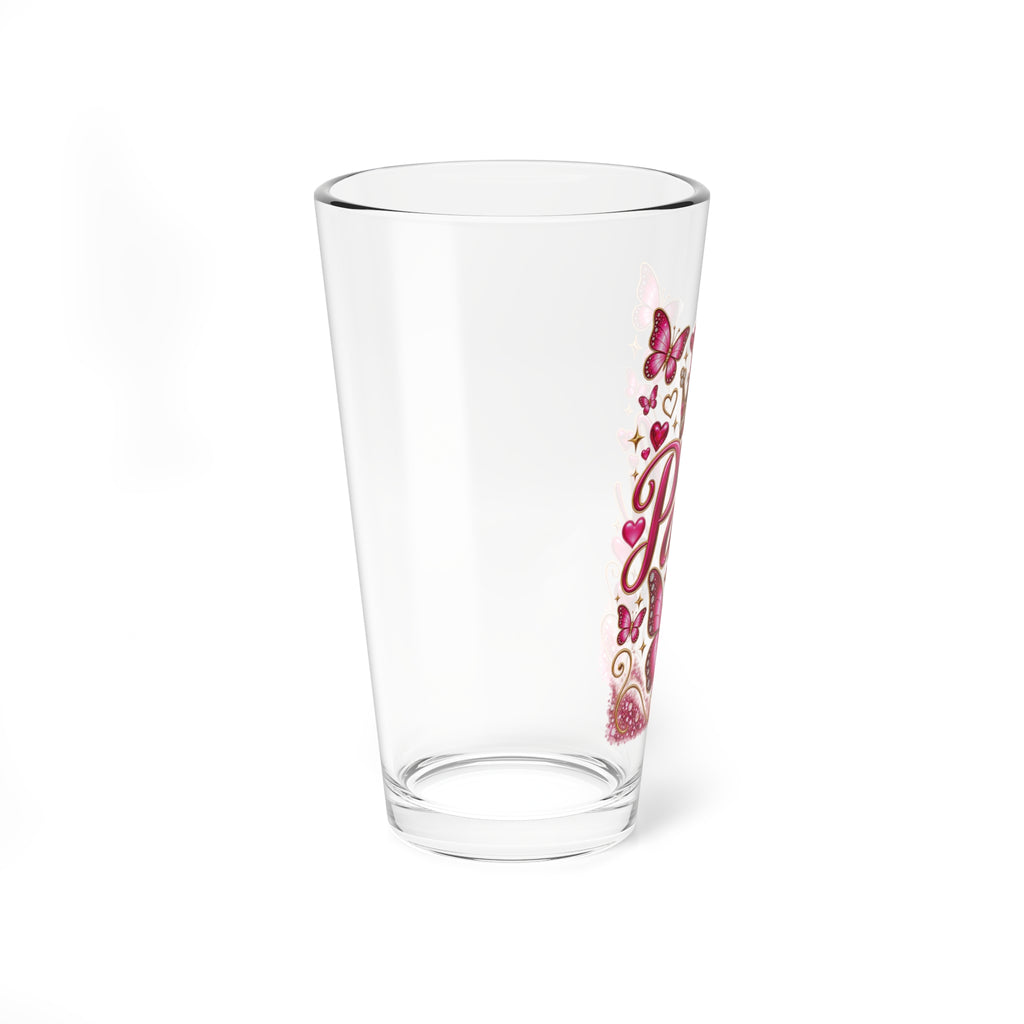 16oz Mixing Glass — Personalized 'Pauli' Pink Butterfly Crown Cocktail Shaker Glass