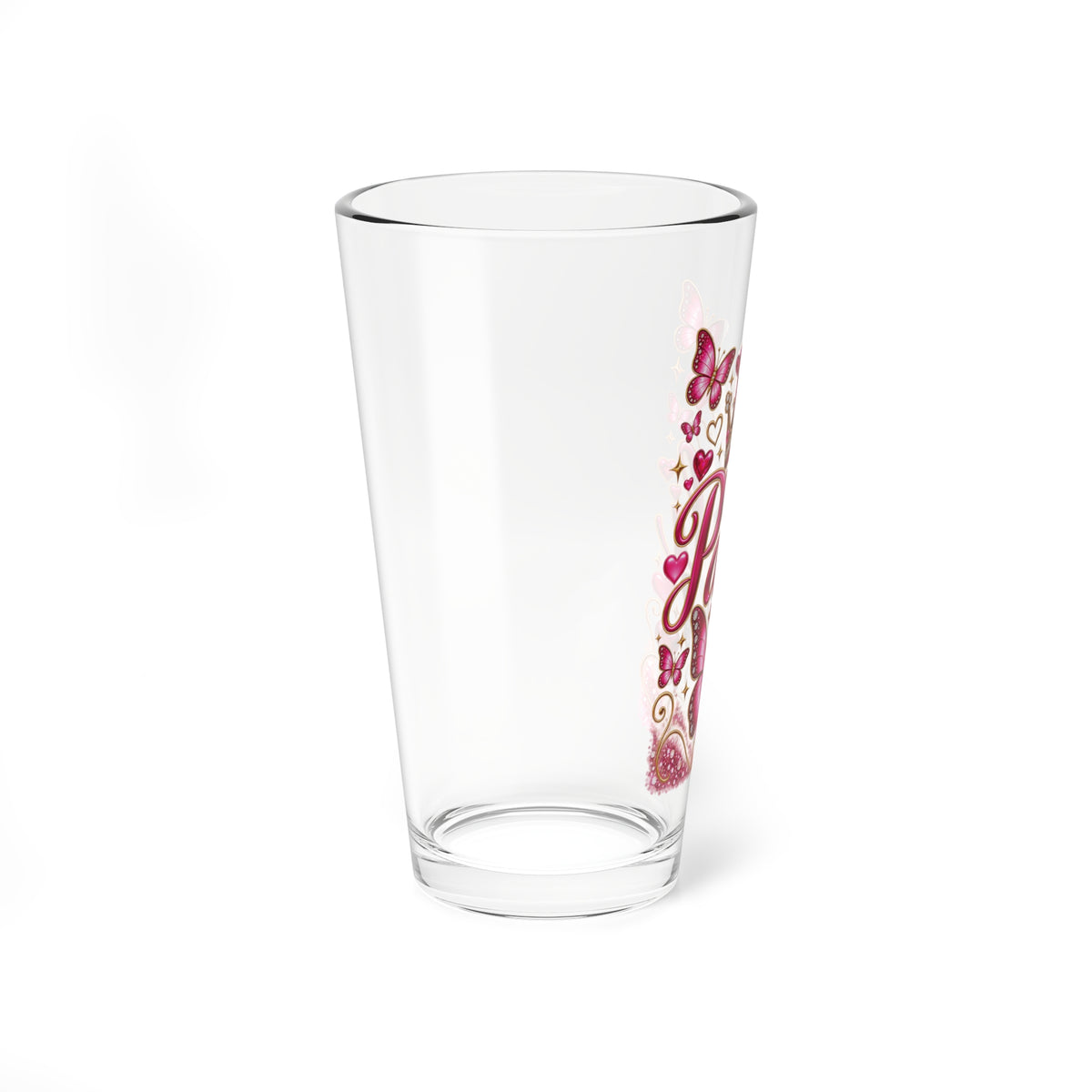16oz Mixing Glass — Personalized 'Pauli' Pink Butterfly Crown Cocktail Shaker Glass