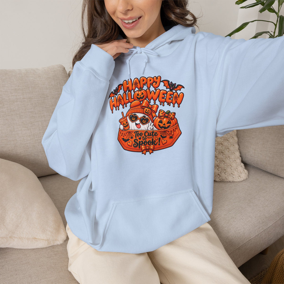 Halloween Cat Hoodie – "Happy Halloween" Pumpkin Cats Graphic