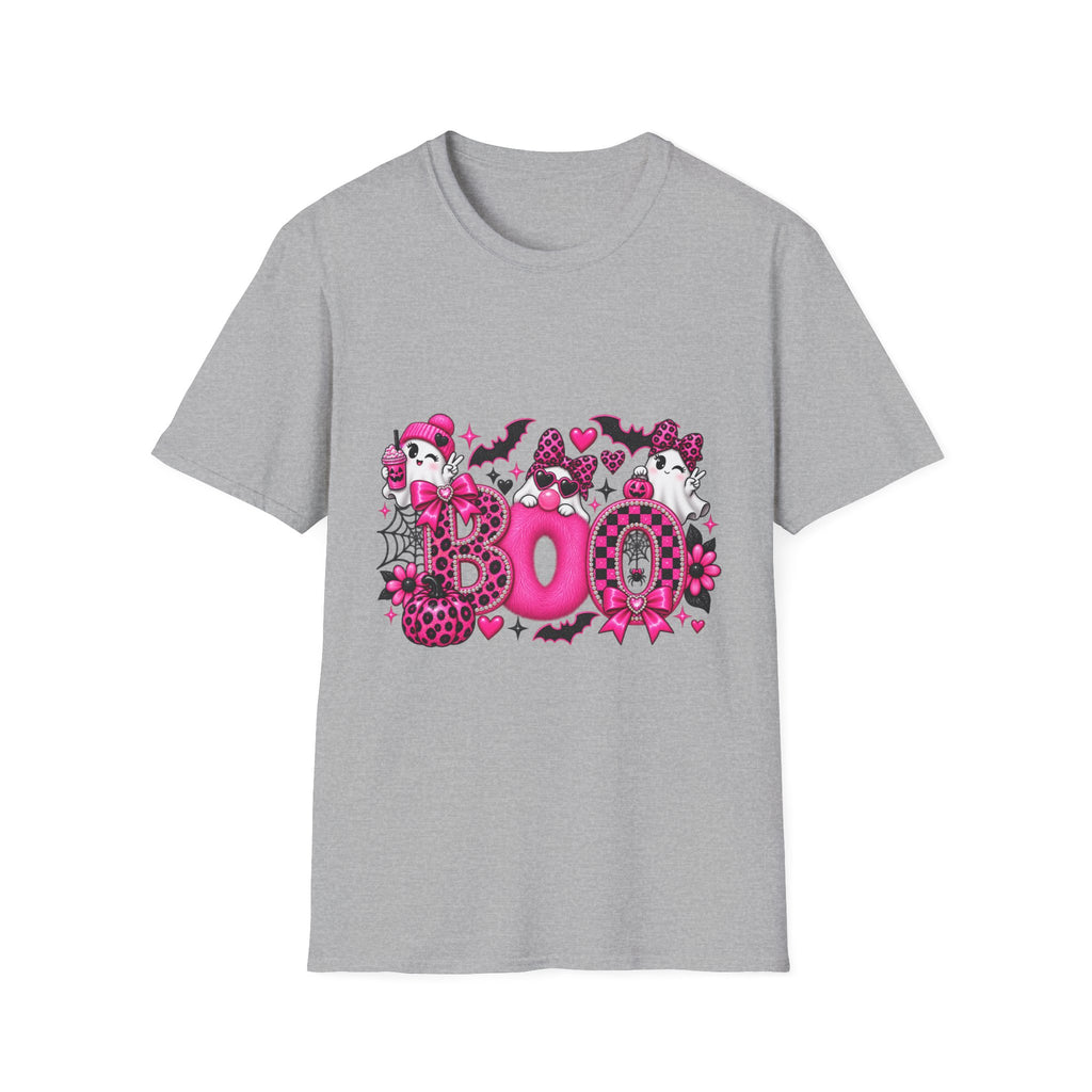 Boo! Pink Gothic Halloween T-Shirt — Cute Ghosts, Bats & Hearts Design