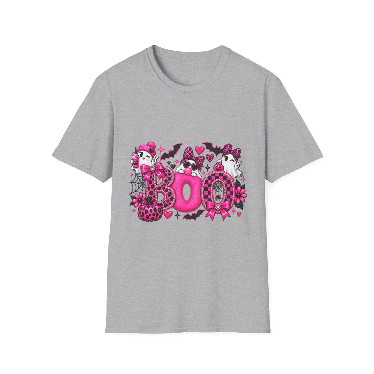 Boo! Pink Gothic Halloween T-Shirt — Cute Ghosts, Bats & Hearts Design