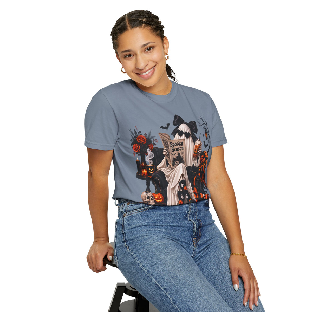 Halloween Ghost Reading T-Shirt — Spooky Pumpkin & 'Spooky Season' Graphic