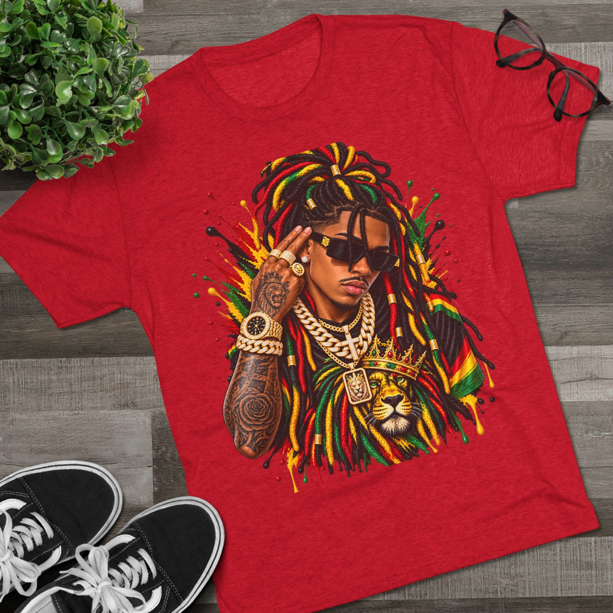 Rasta Lion Graphic T‑Shirt — Reggae Dreadlocks Hip‑Hop Streetwear