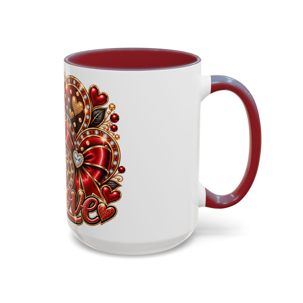 Love Heart Accent Coffee Mug — Red Leopard Floral Valentine Gift (11/15 oz)