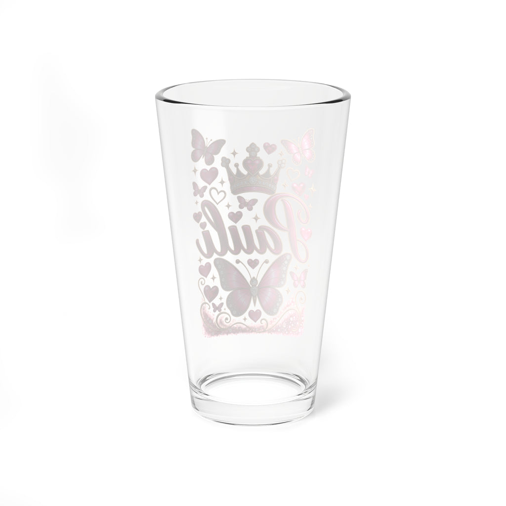 16oz Mixing Glass — Personalized 'Pauli' Pink Butterfly Crown Cocktail Shaker Glass