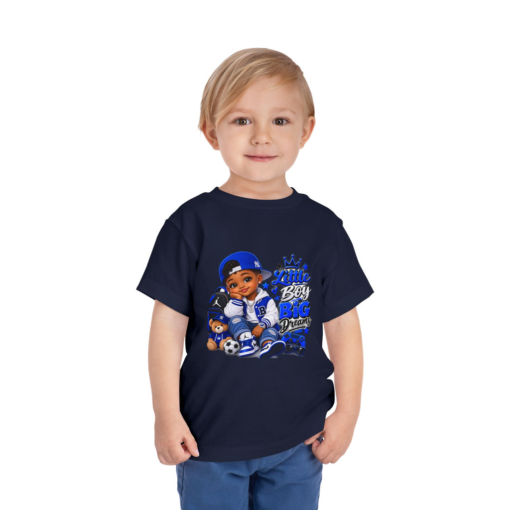 Toddler Tee — "Little Boy Big Dreams" Blue Sports Graphic
