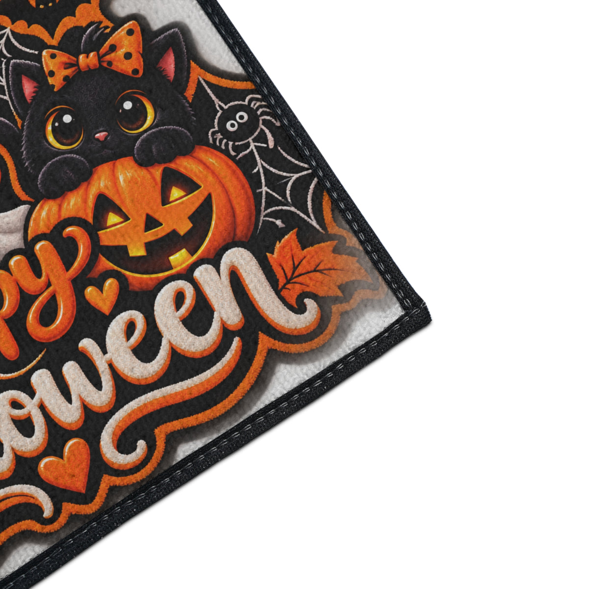 Halloween Doormat - Happy Halloween Cute Ghost & Black Cat Heavy Duty Floor Mat