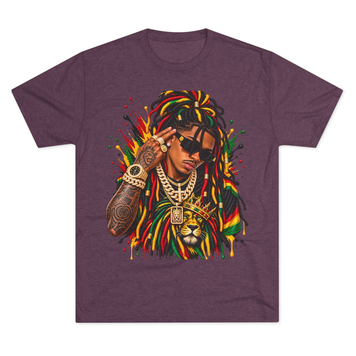 Rasta Lion Graphic T‑Shirt — Reggae Dreadlocks Hip‑Hop Streetwear