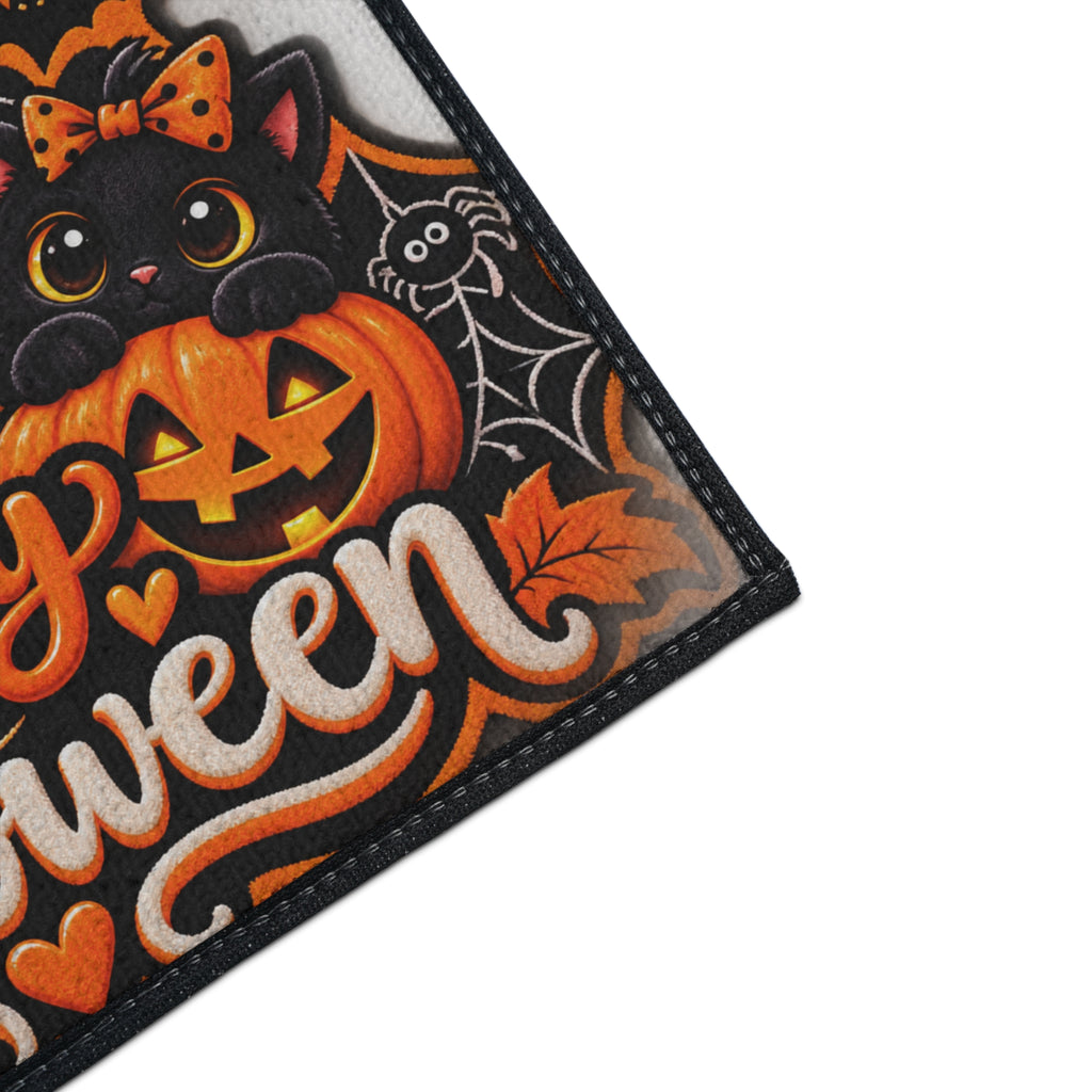 Halloween Doormat - Happy Halloween Cute Ghost & Black Cat Heavy Duty Floor Mat