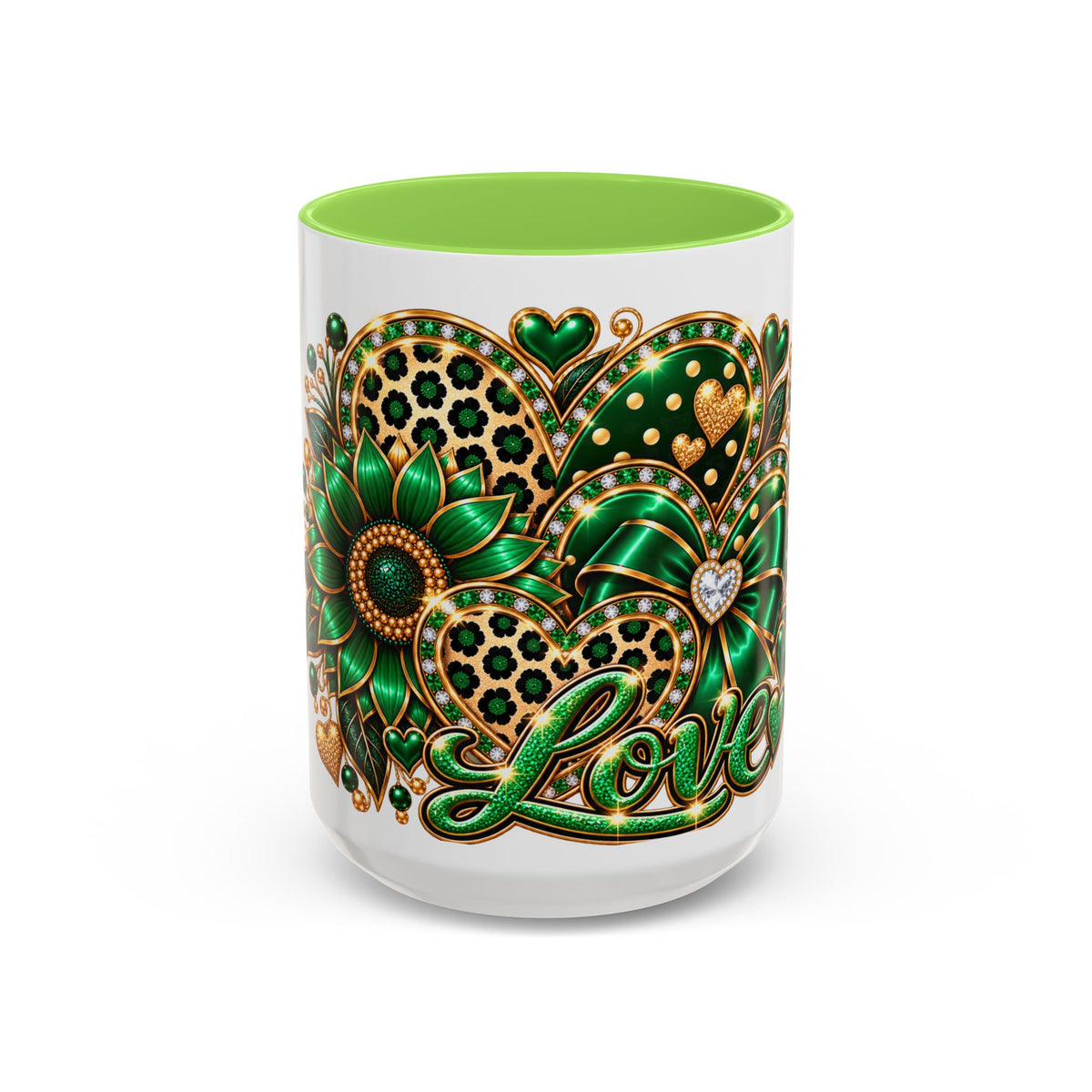 Love Green Heart Mug — Decorative 11oz/15oz Ceramic Coffee Cup