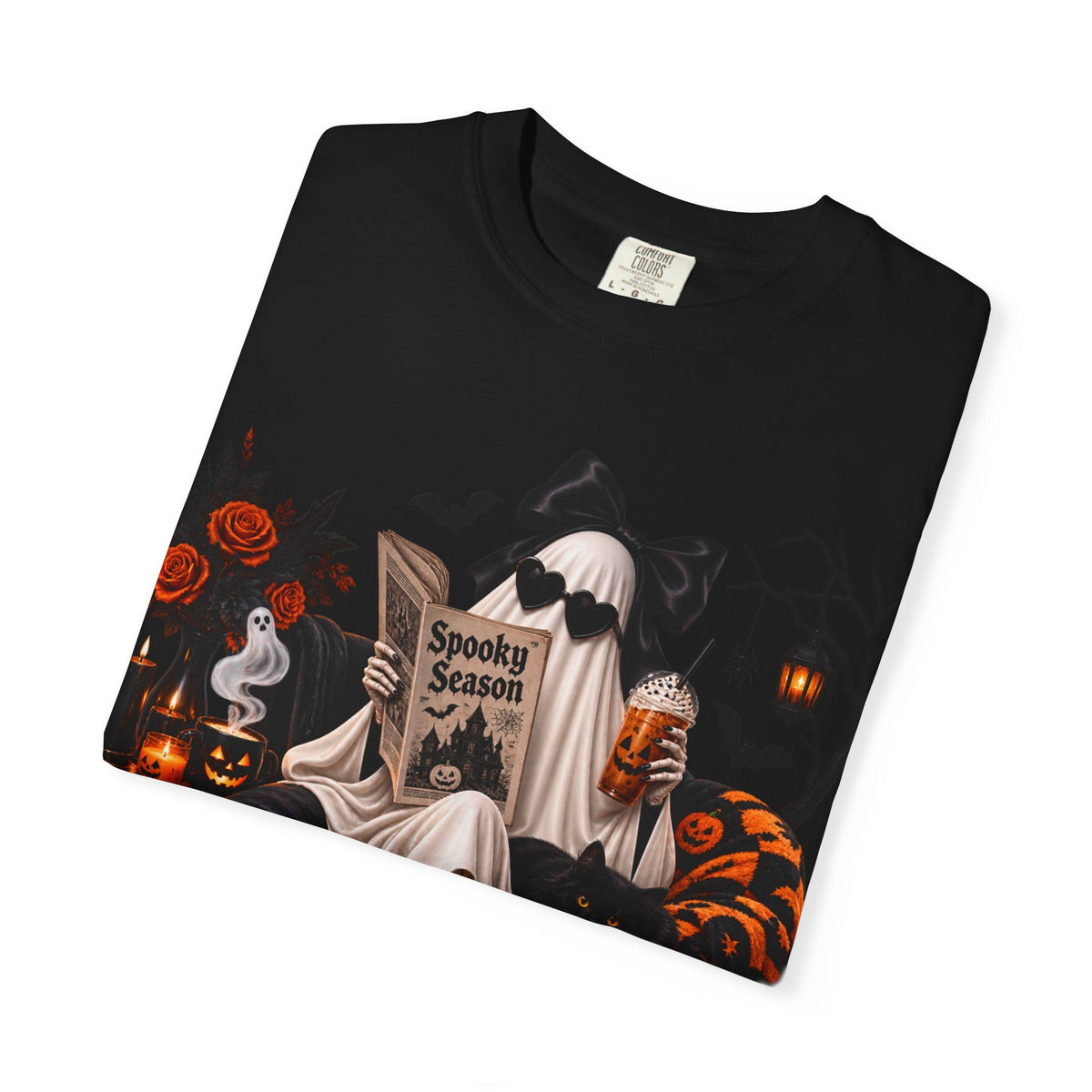 Halloween Ghost Reading T-Shirt — Spooky Pumpkin & 'Spooky Season' Graphic