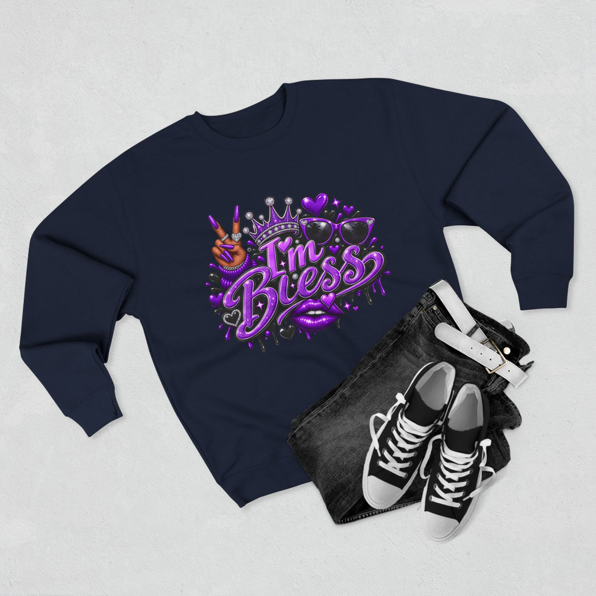 I'm Bless Graphic Sweatshirt — Purple Crown Streetwear Crewneck