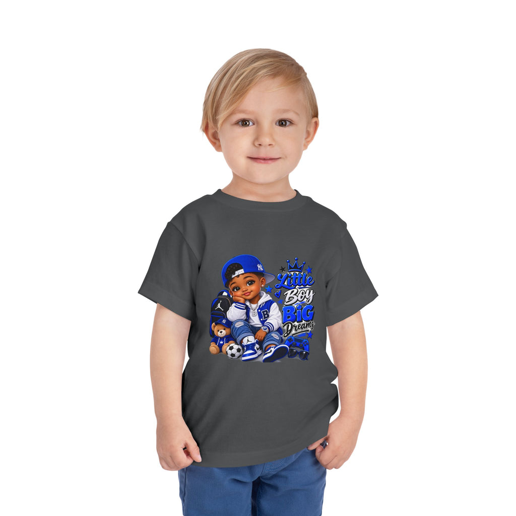 Toddler Tee — "Little Boy Big Dreams" Blue Sports Graphic