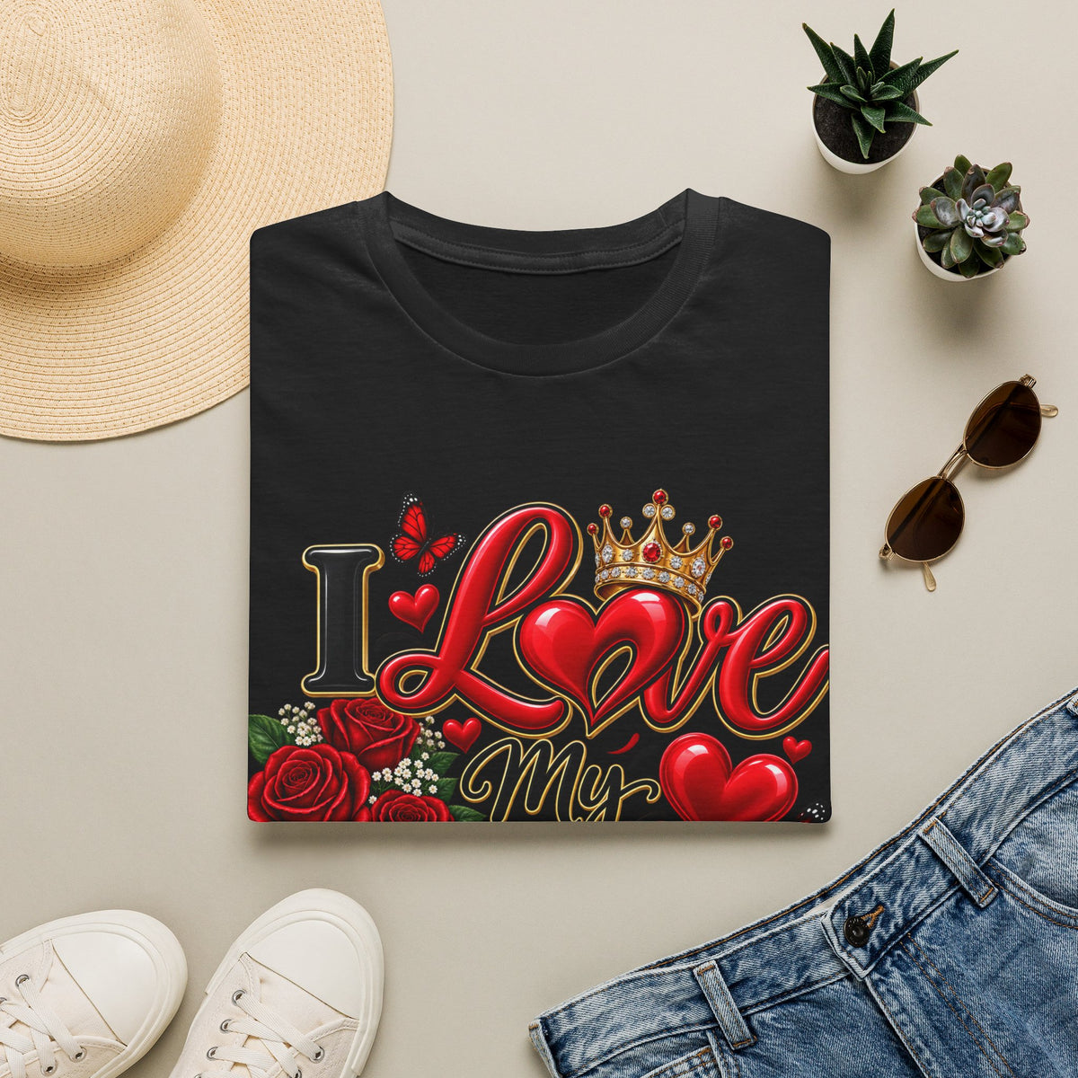 I Love My Wife T-Shirt — Romantic Queen Crown & Roses Tee