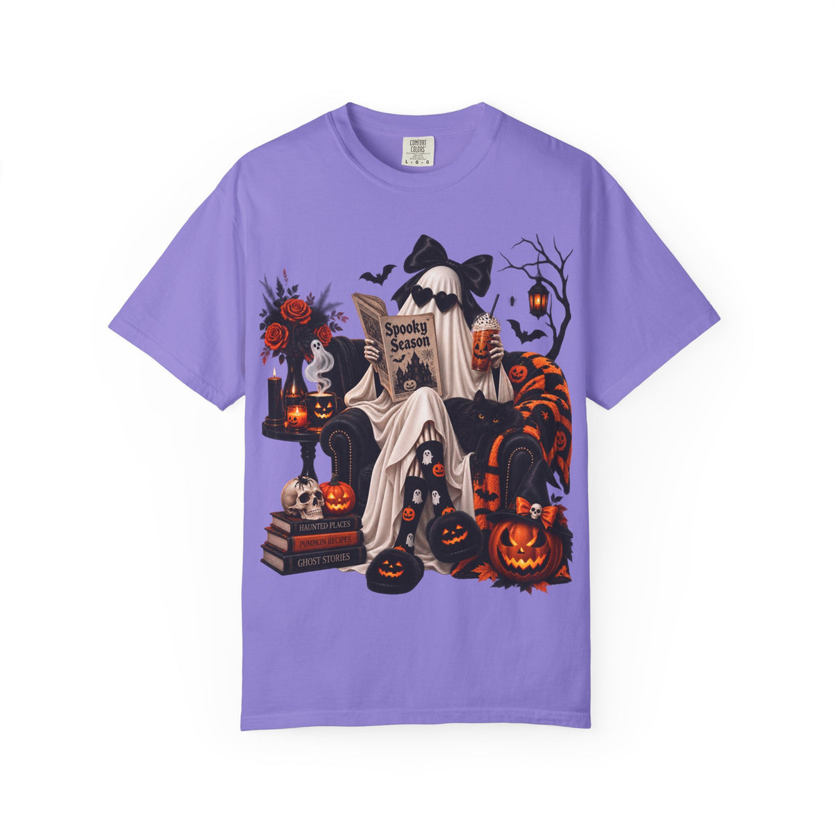 Halloween Ghost Reading T-Shirt — Spooky Pumpkin & 'Spooky Season' Graphic