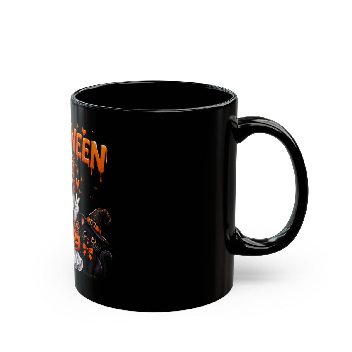 Halloween Ghost & Pumpkins Black Mug – Cute Spooky Coffee Cup (11oz/15oz)